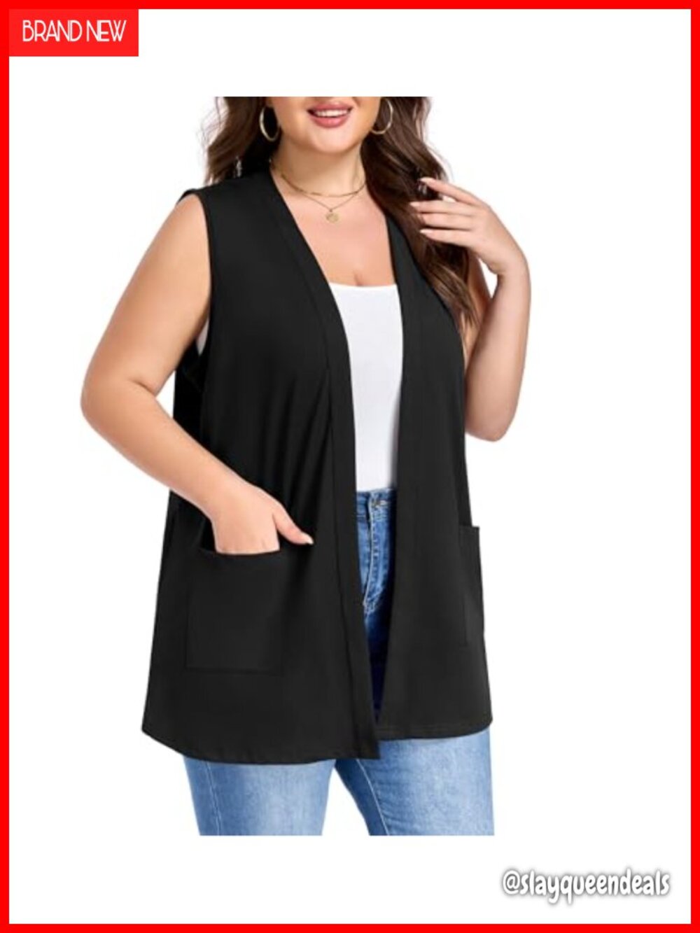 Plus Size Sleeveless Cardigan Vest Lightweight Knit Open Front Casual